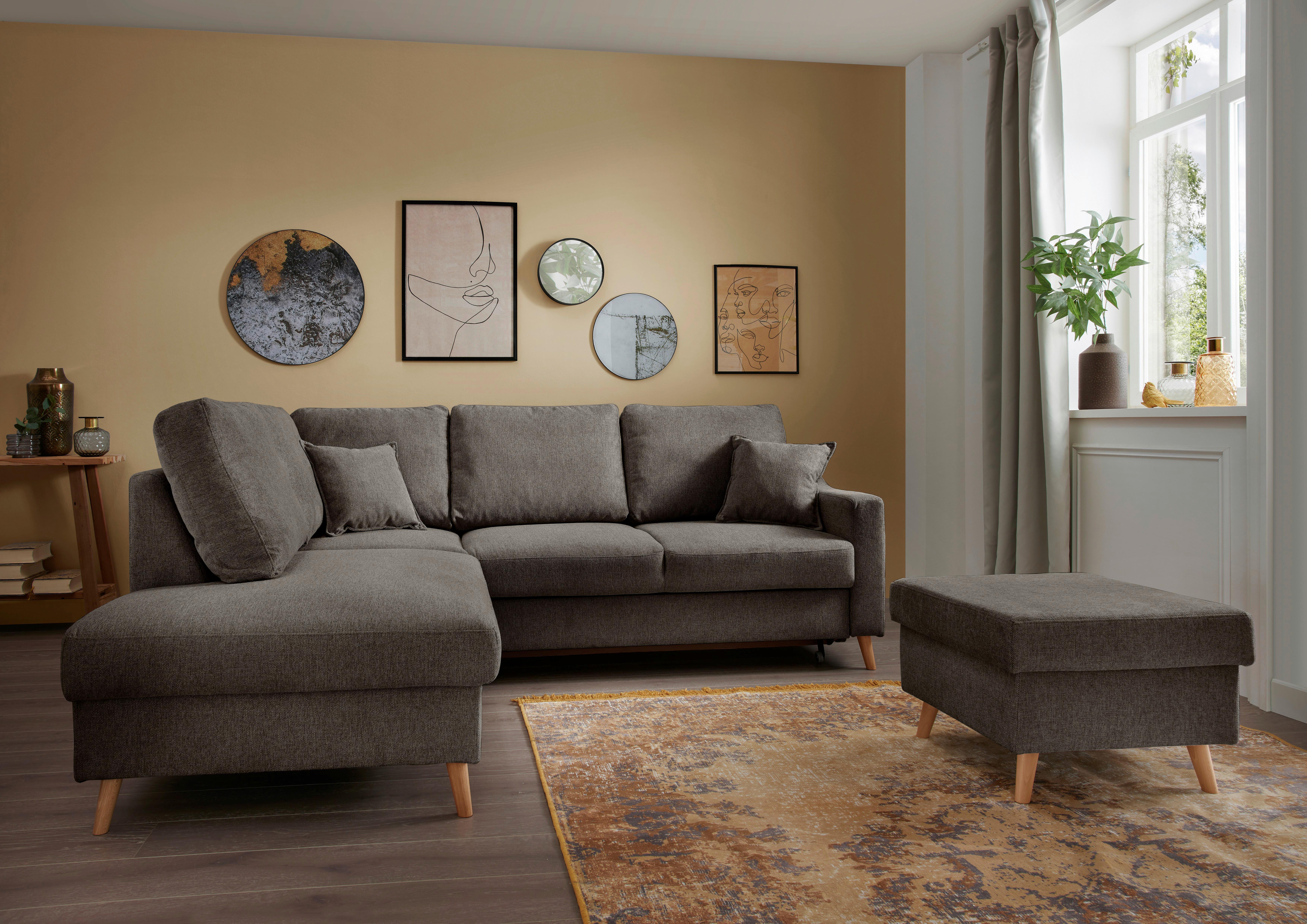 Ecksofa mit Schlaffunktion Valentina mit Kissen Braun - Braun/Naturfarben, KONVENTIONELL, Textil (200/230cm) - P & B