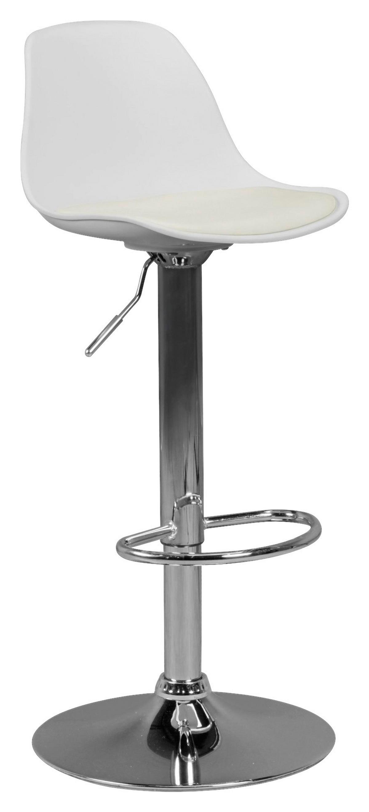 Barhocker Höhenverstellbar Korsika Lederlook Weiß/chrom - Chromfarben/Weiß, MODERN, Kunststoff/Textil (40/104/40cm) - MID.YOU