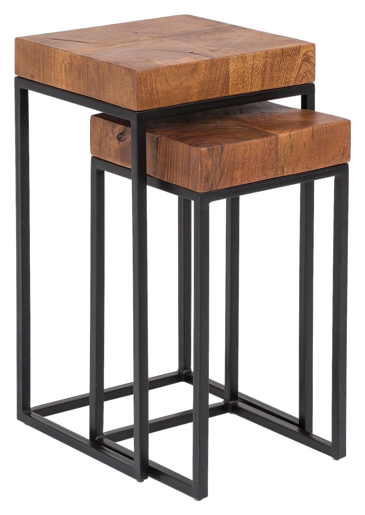 Beistelltisch Mit Holzplatte 2er-Set, Sheesham/schwarz