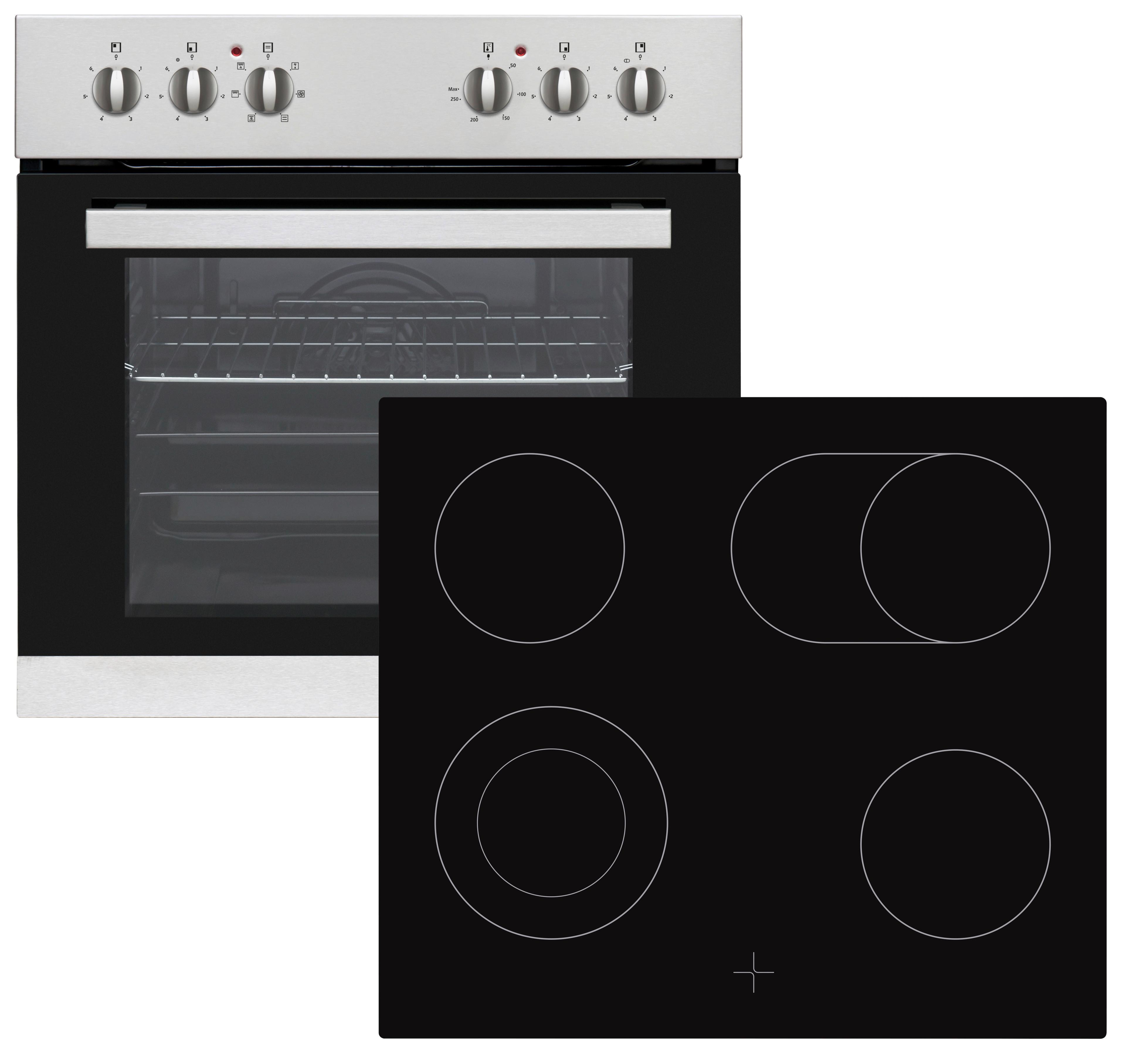 Einbauherd-Set Hs 4000 B: 59,5 cm Elektro-Glaskeramik - Edelstahlfarben, Basics (59,5/59,5/55cm) - Nabo