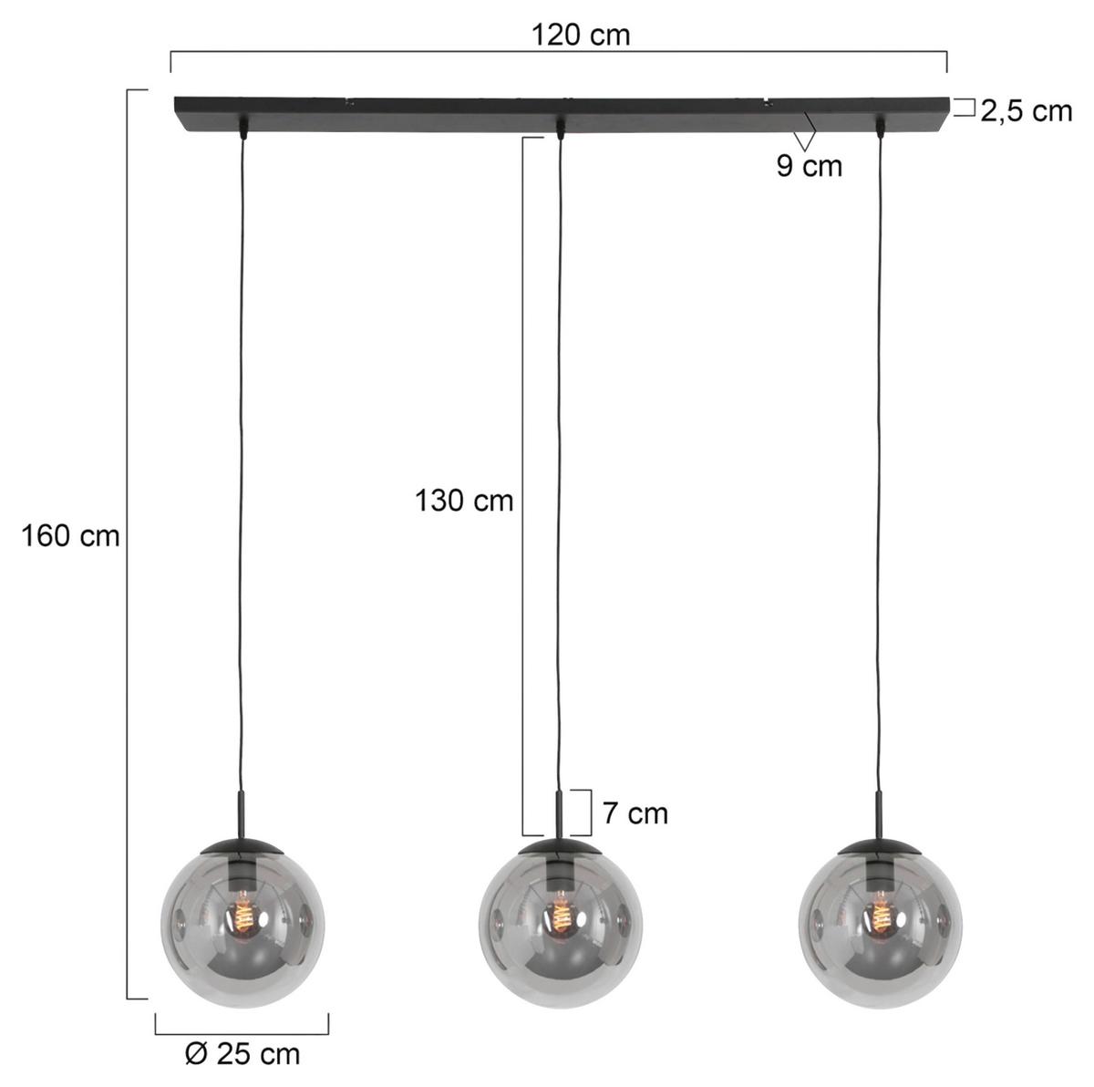 Pendelleuchte Bollique - Schwarz, Trend, Glas/Metall (25/40-150/120cm)