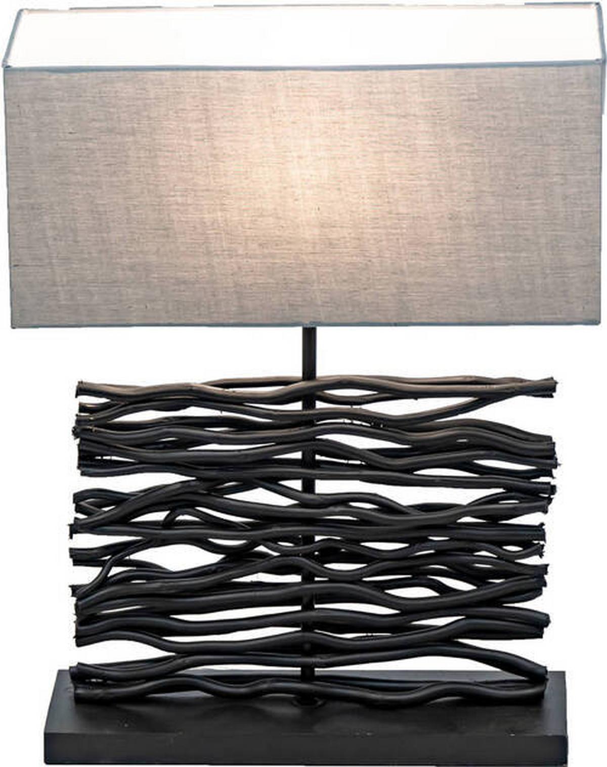 Tischleuchte 21648b - Schwarz/Grau, Basics, Holz/Textil (40/15/50cm) - Globo