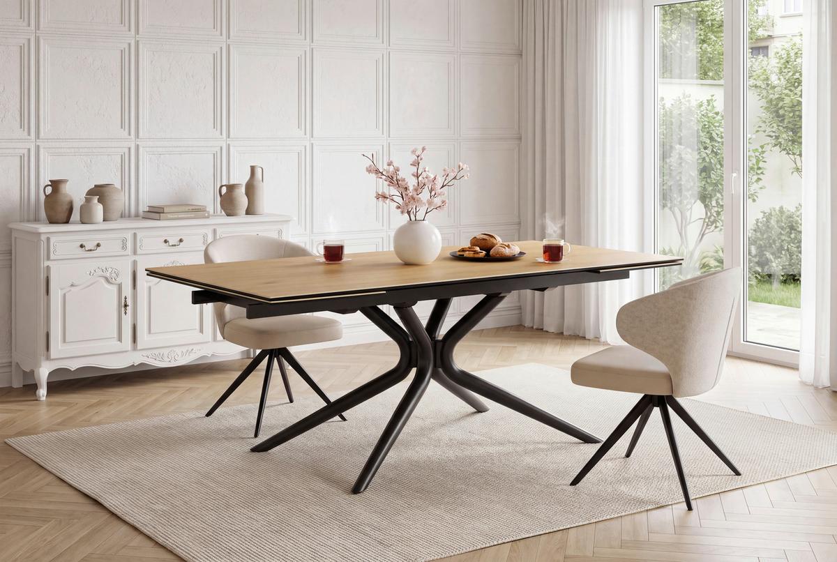 Esstisch ausziehbar Liana Teakfarben/Schwarz L:160-240cm - Schwarz/Teakfarben, MODERN, Glas/Keramik (160-240/90/76cm) - P & B