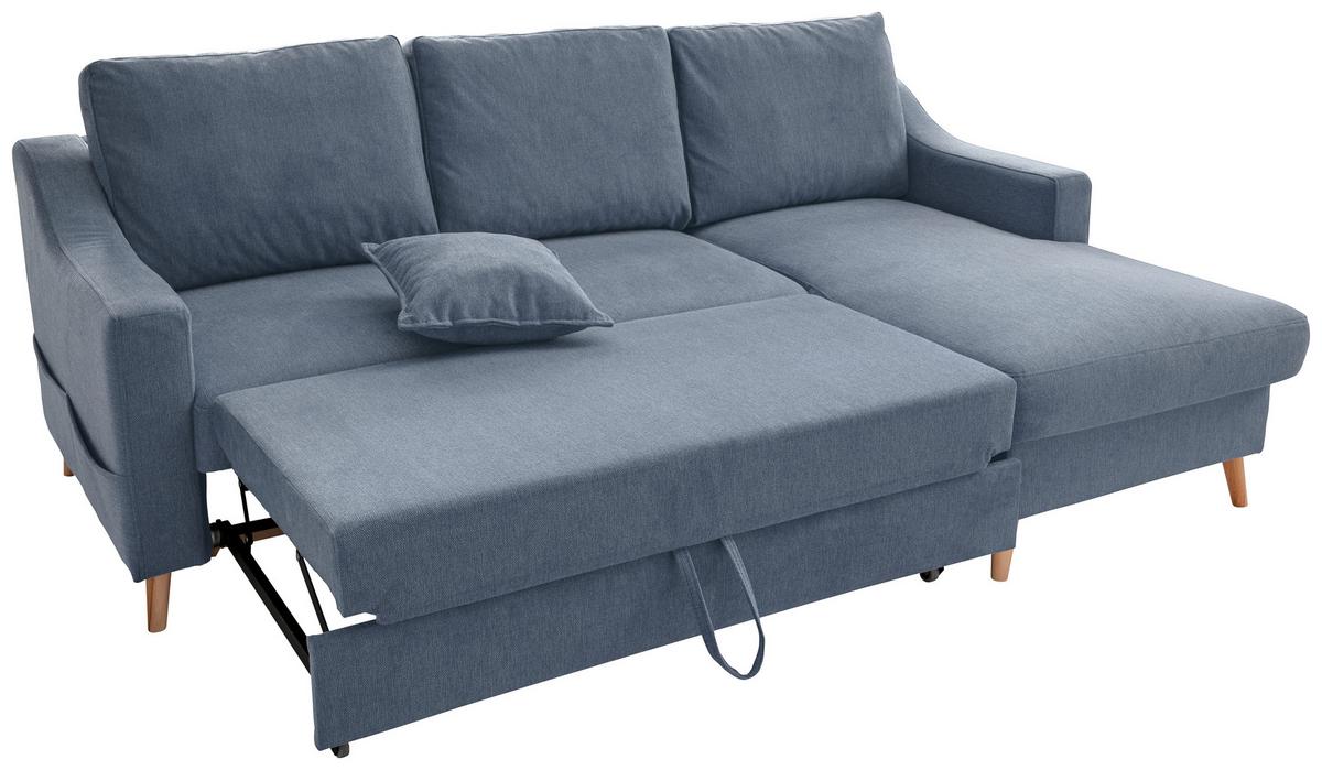 Ecksofa  mit Schlaffunktion Valentina mit Kissen Blau - Blau/Naturfarben, KONVENTIONELL, Textil (228/150cm) - P & B