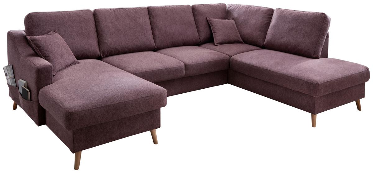 Wohnlandschaft Valentina Mit Schlaffunktion Bordeaux - Bordeaux/Naturfarben, KONVENTIONELL, Textil (150/301/200cm) - P & B