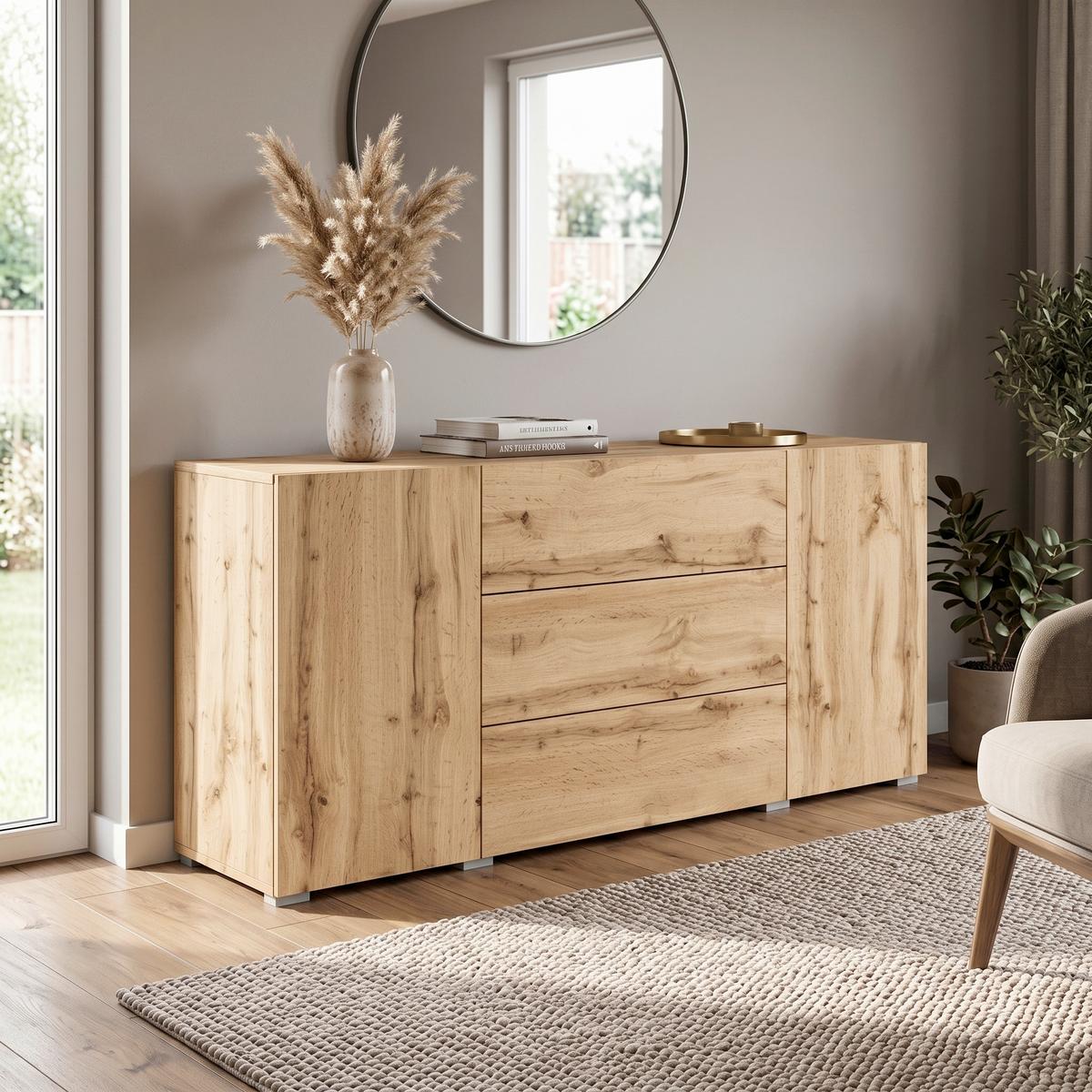 Sideboard 150cm Berlin 150 Wotan Eiche Dekor - Eiche Wotan/Grau, Design, Holzwerkstoff (150/68/38,5cm) - P & B