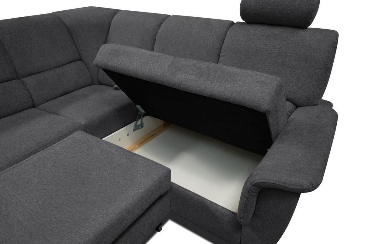 Sedačka MARSYLIA, pravá, tmavě šedá - černá/barvy stříbra, Design, kov/dřevo (270/216cm) - MID.YOU