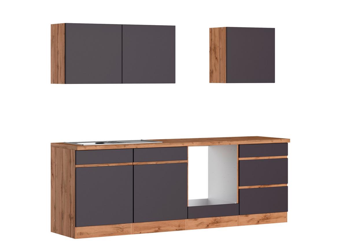 Küchenzeile Turin Ohne Geräte 240 Cm Grau/eichefarben - Eiche Wotan/Grau, Design, Holzwerkstoff (240cm) - Held