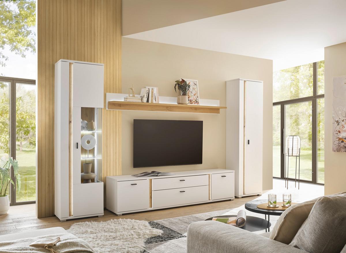 Lowboard Long Island Weiß/Eiche Wotan B: 200 cm - Silberfarben/Eiche Wotan, Design, Holzwerkstoff (200/45/42cm) - MID.YOU