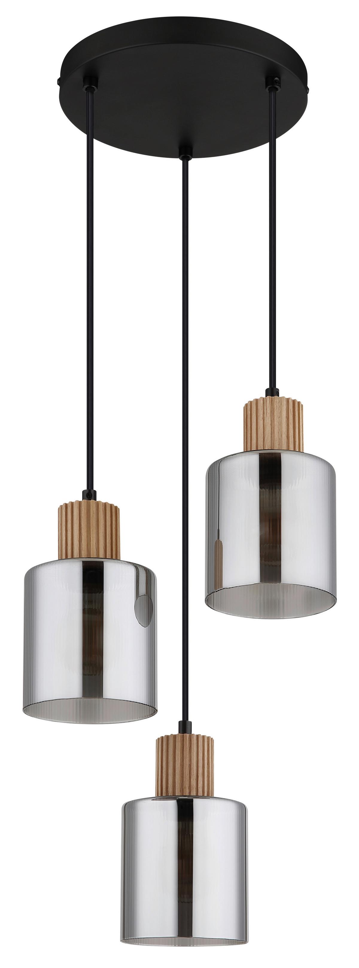Hängeleuchte 15768-3h - Dunkelbraun/Schwarz, Natur, Glas/Holz (30/120cm) - Globo