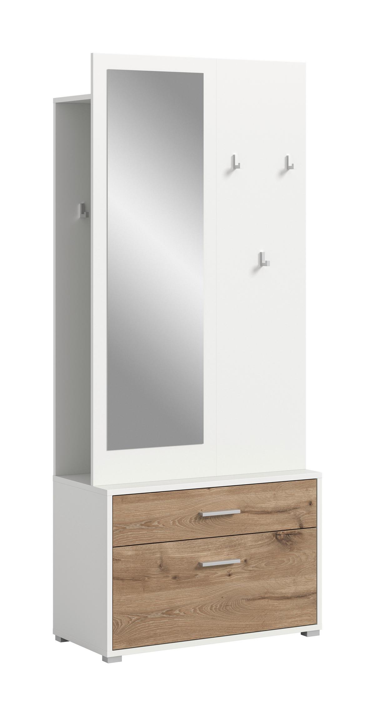 GARDEROBE Polo Weiß/Eiche dunkel B: 80cm - Eiche dunkel/Weiß, Design, Holzwerkstoff (80/190/38cm) - Livetastic