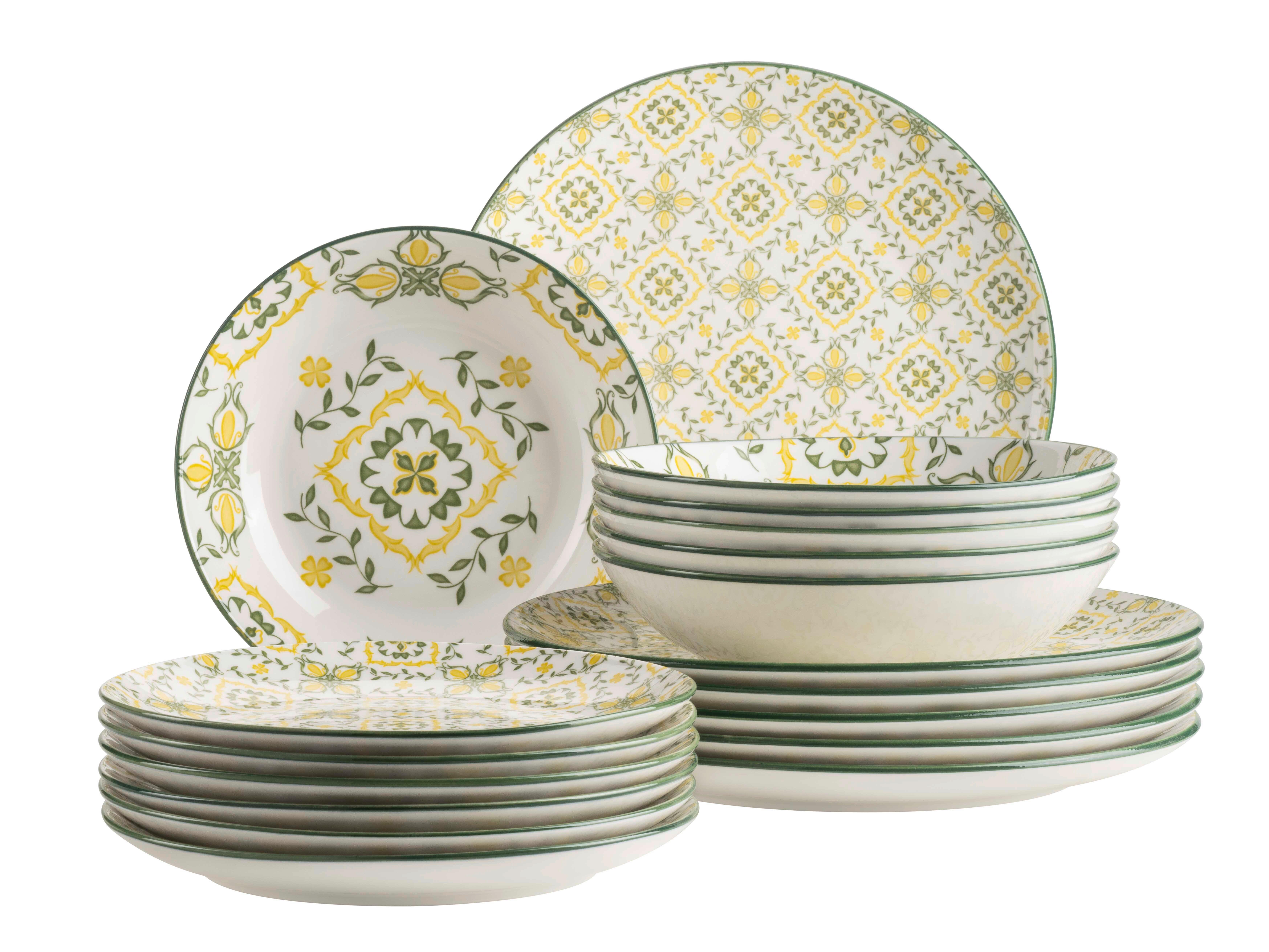 Tellerset 18 -Teilig. Keramik, Porzellan - Gelb/Weiß, Basics, Keramik - Mäser
