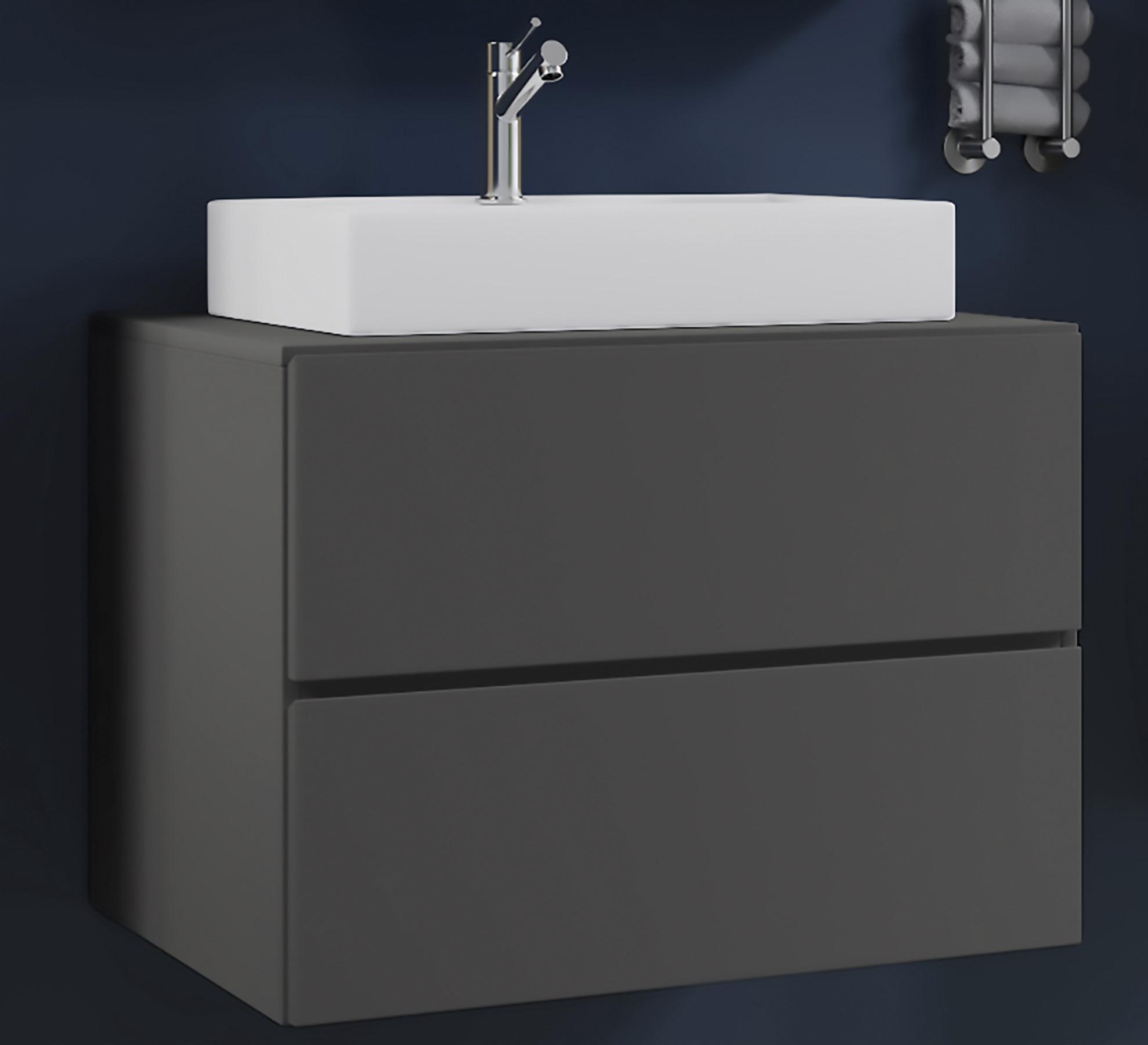 Waschbecken Mit Unterschrank B: 60 Cm Anthrazit - Anthrazit/Weiß, MODERN, Keramik/Holzwerkstoff (60cm) - MID.YOU