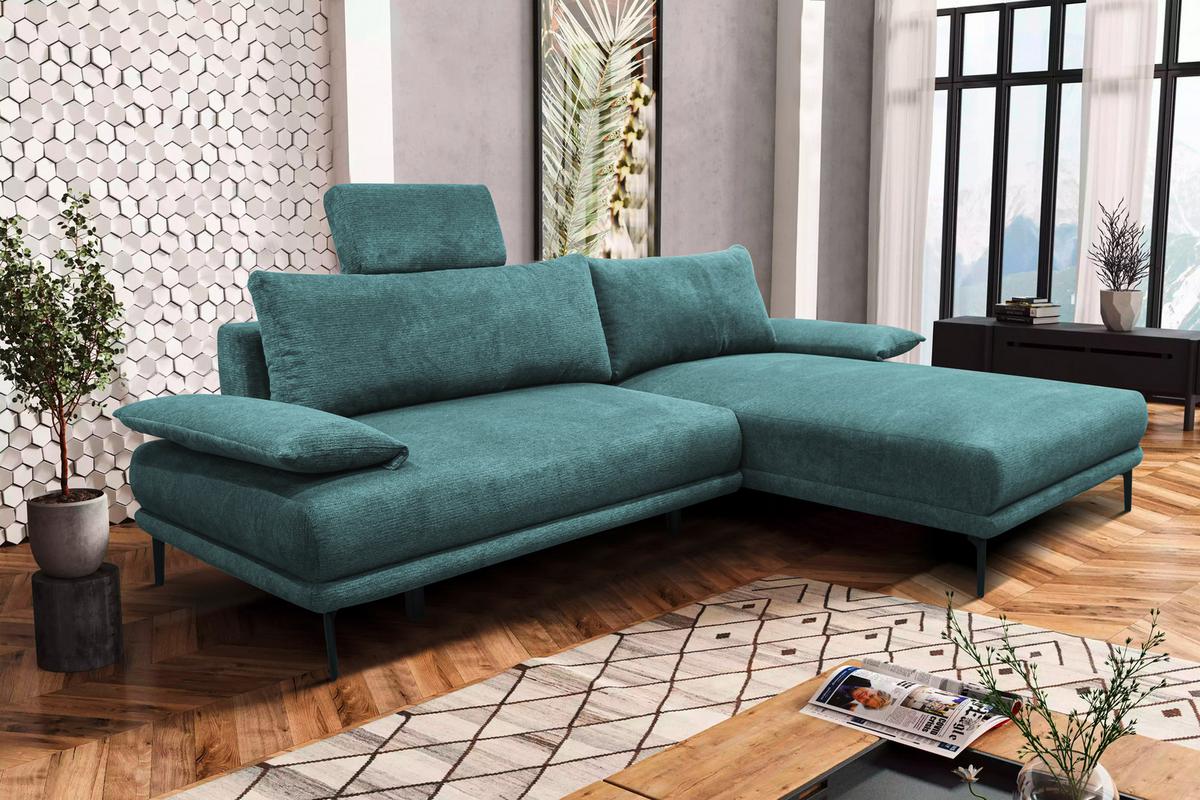 Ecksofa mit Bettkasten Lagacy 260x192 cm Webstoff Mintgrün - Schwarz/Mintgrün, Design, Textil (260/192cm) - MID.YOU