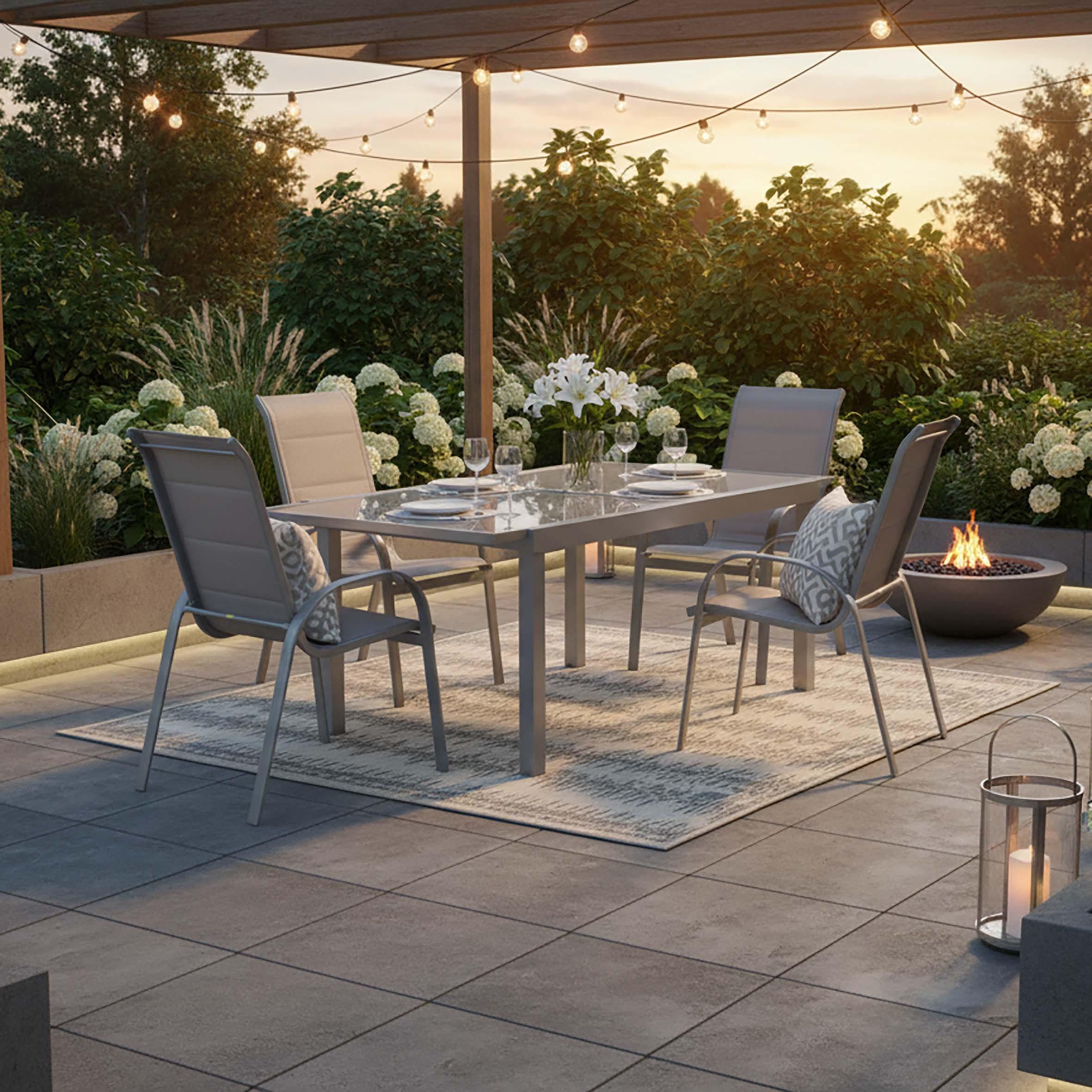 Gartengarnitur 5-tlg Di Lusso Aus Aluminium - Silberfarben/Braun, MODERN, Textil/Metall - Gardenson