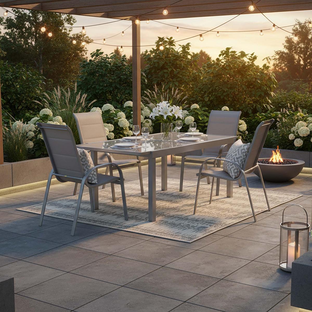 Gartengarnitur 5-tlg Di Lusso Aus Aluminium - Silberfarben/Braun, MODERN, Textil/Metall - Gardenson