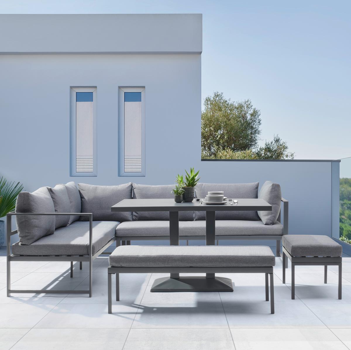 TERASOVÁ SEDACÍ SOUPRAVA WALTER - šedá/antracitová, Moderní, kov/textil (244/192/67cm) - Mömax