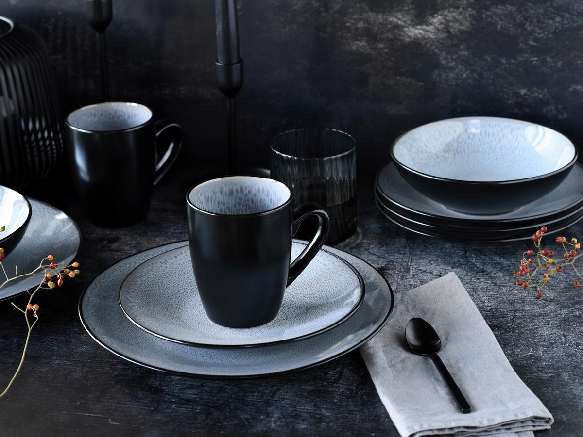 Kombiservice Malmö Schwarz, Grauweiß 16--Teilig - Grauweiß/Schwarz, Basics, Keramik - Creatable