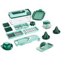 Obst/Gemüseschneiderset-Set Nicer Dicer Fusion 16 -teilig. - Dunkelgrün, Basics, Kunststoff/Metall - Genius