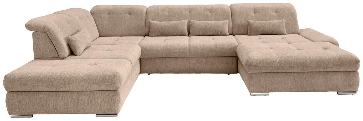 Wohnlandschaft Dalida Hellbraun U: 254x376x195 Cm - Chromfarben/Hellbraun, MODERN, Textil (254/376/195cm) - Livetastic