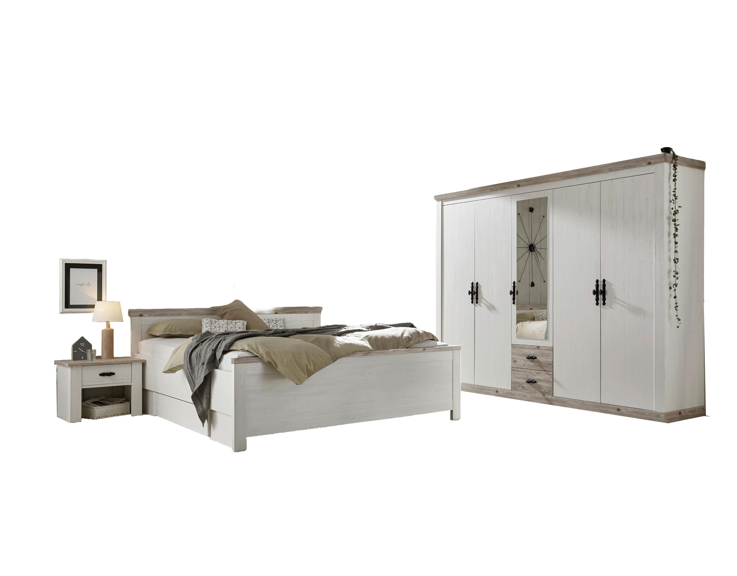 Schlafzimmer Florenz Pinienfarben/Hellbraun 4--Teilig