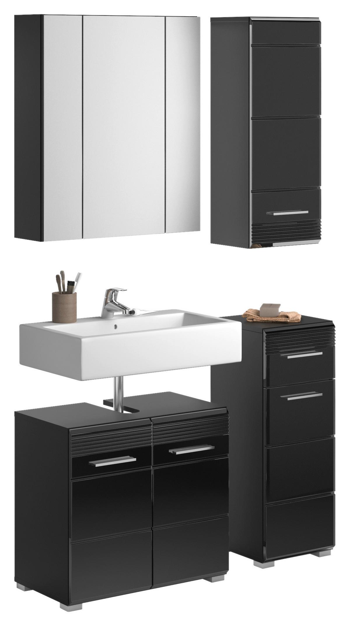 Badezimmer Linus Schwarz Hochglanz B:90cm - Schwarz Hochglanz/Silberfarben, MODERN, Glas/Holzwerkstoff (90cm) - MID.YOU