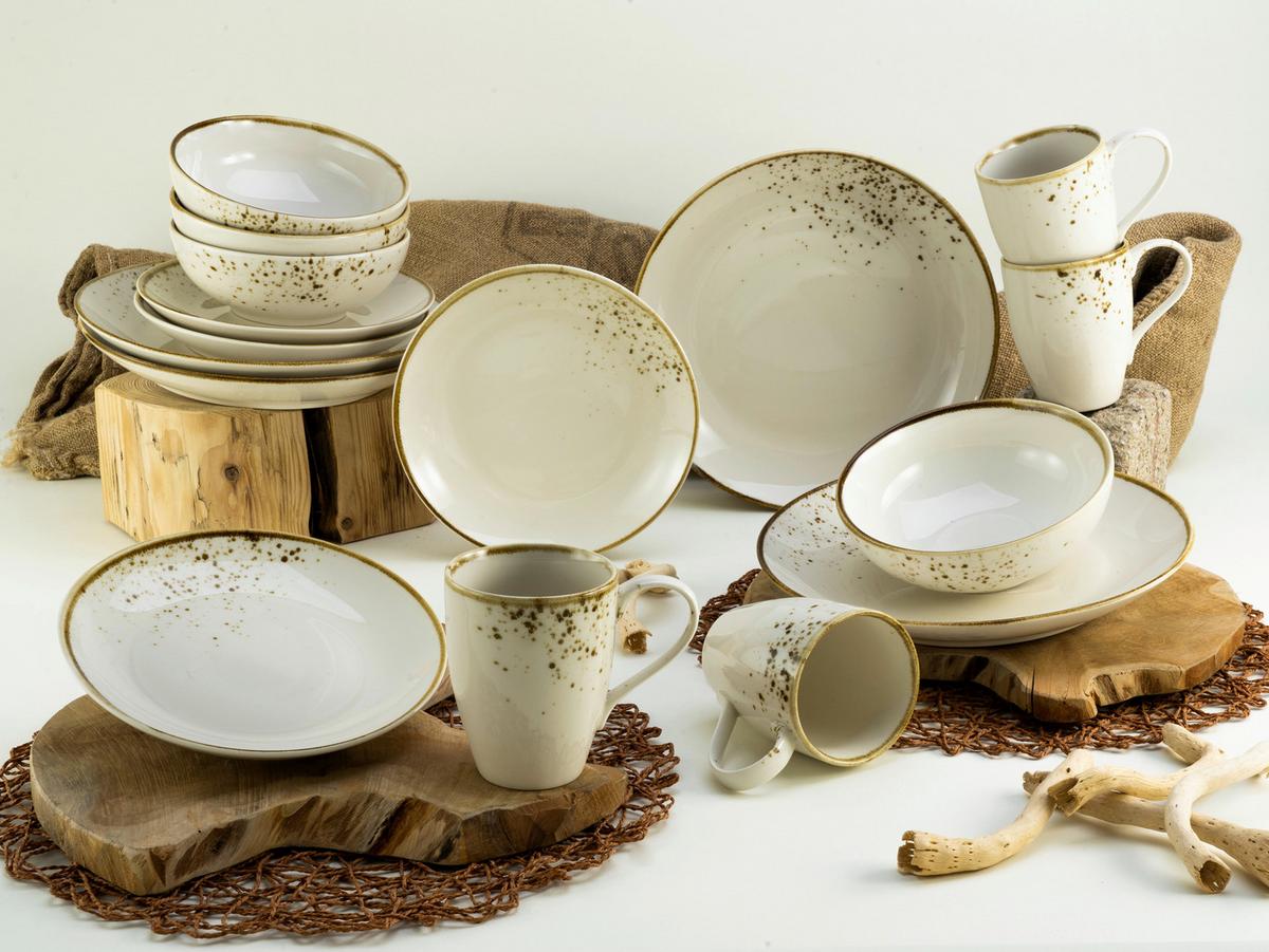 Kombinovaný servis 16-dielny biela/krémová - biela/krémová, Basics, keramika - Creatable