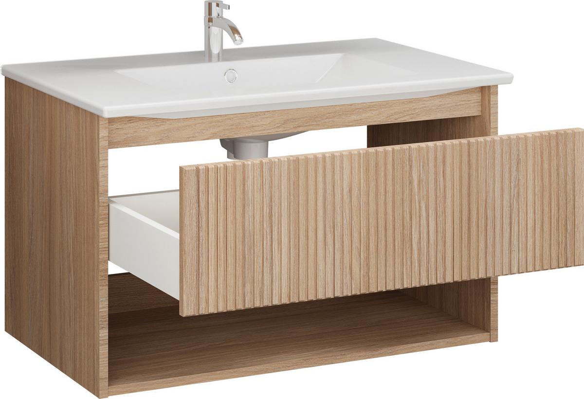 Waschtischkombi Andora Eichefarben Dekor B: 80 cm - Eichefarben, MODERN, Keramik/Holzwerkstoff (80cm) - Stylife