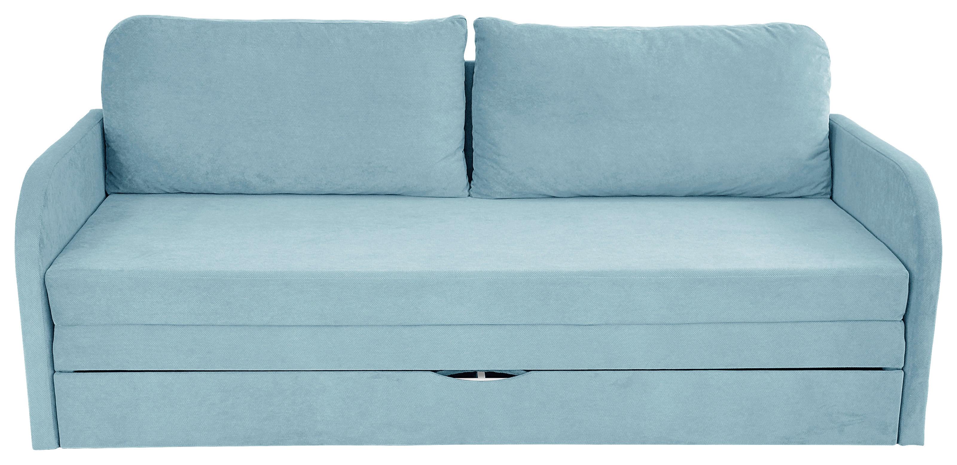 Schlafsofa Mit Bettkasten Milan Hellblau B: 203 Cm - Schwarz/Hellblau, Design, Textil (203/77/86cm) - MID.YOU