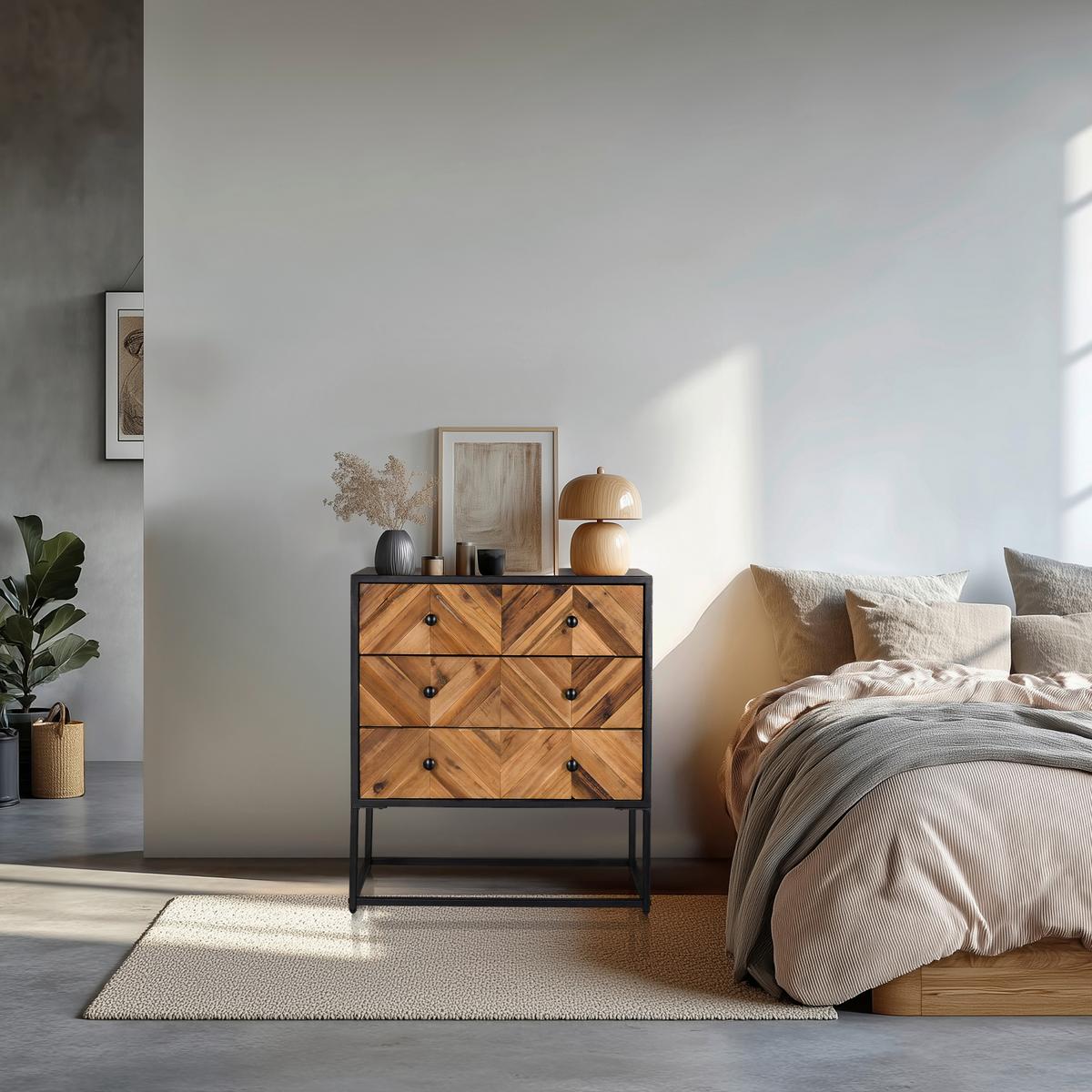 Sideboard Snatjago Black Sun L Dunkelbraun B: 63 Cm - Dunkelbraun/Schwarz, MODERN, Holz/Metall (63/70,5/32cm) - MID.YOU