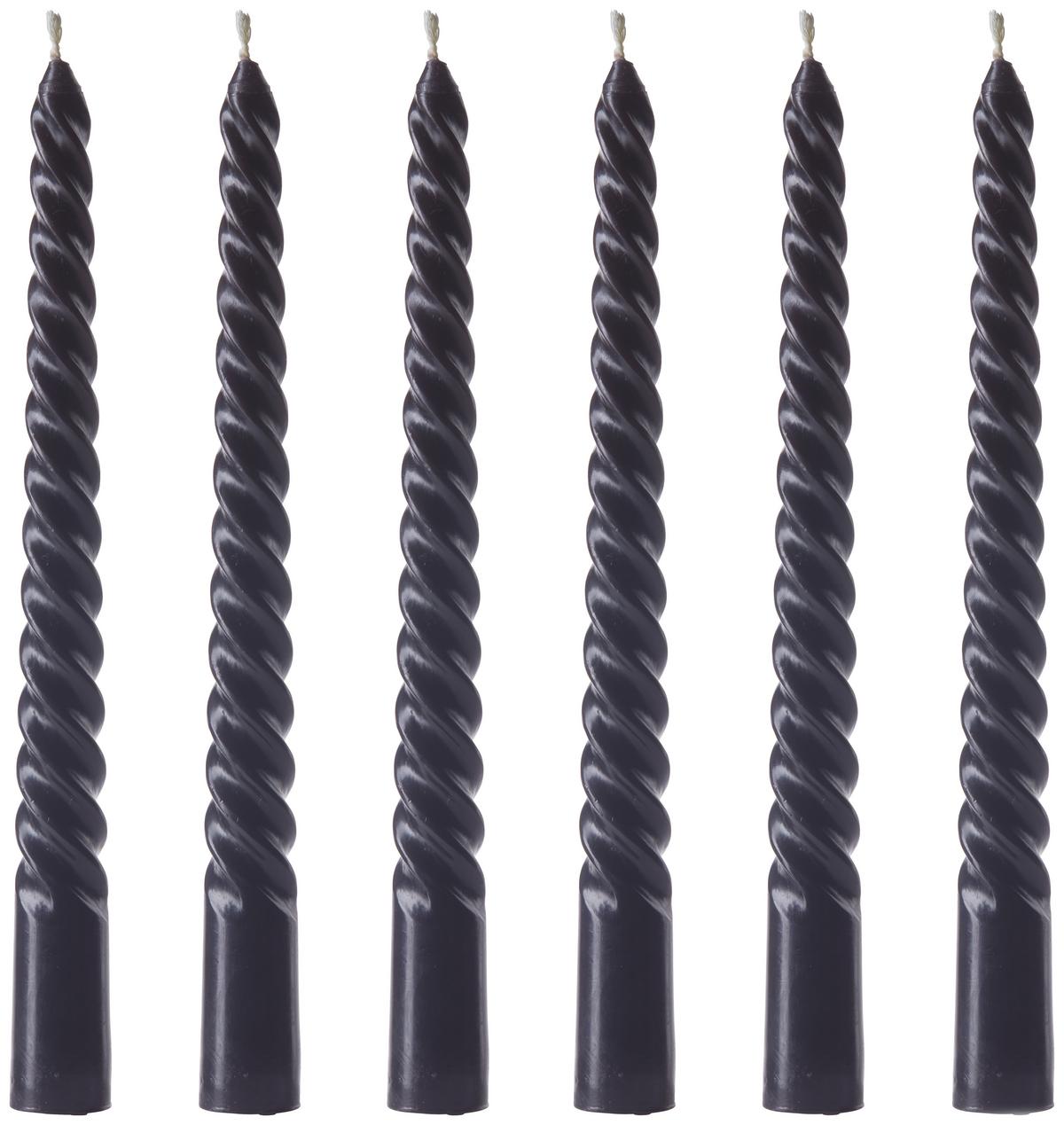 Dlouhá svíčka Twisto, 6ks/bal. - černá, Moderní, parafín/přírodní materiály (2/20cm) - Modern Living