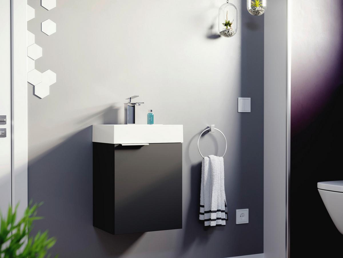 Gästebad Cubi Graphitfarben B: 40 cm - Graphitfarben/Weiß, MODERN, Holzwerkstoff/Stein (40cm) - MID.YOU