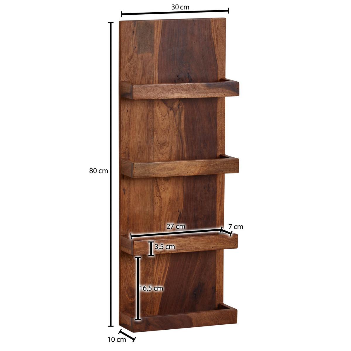 Wandregal Wohnling Sheesham B: 30 cm - Sheeshamfarben, MODERN, Holz (30/80/10cm) - MID.YOU