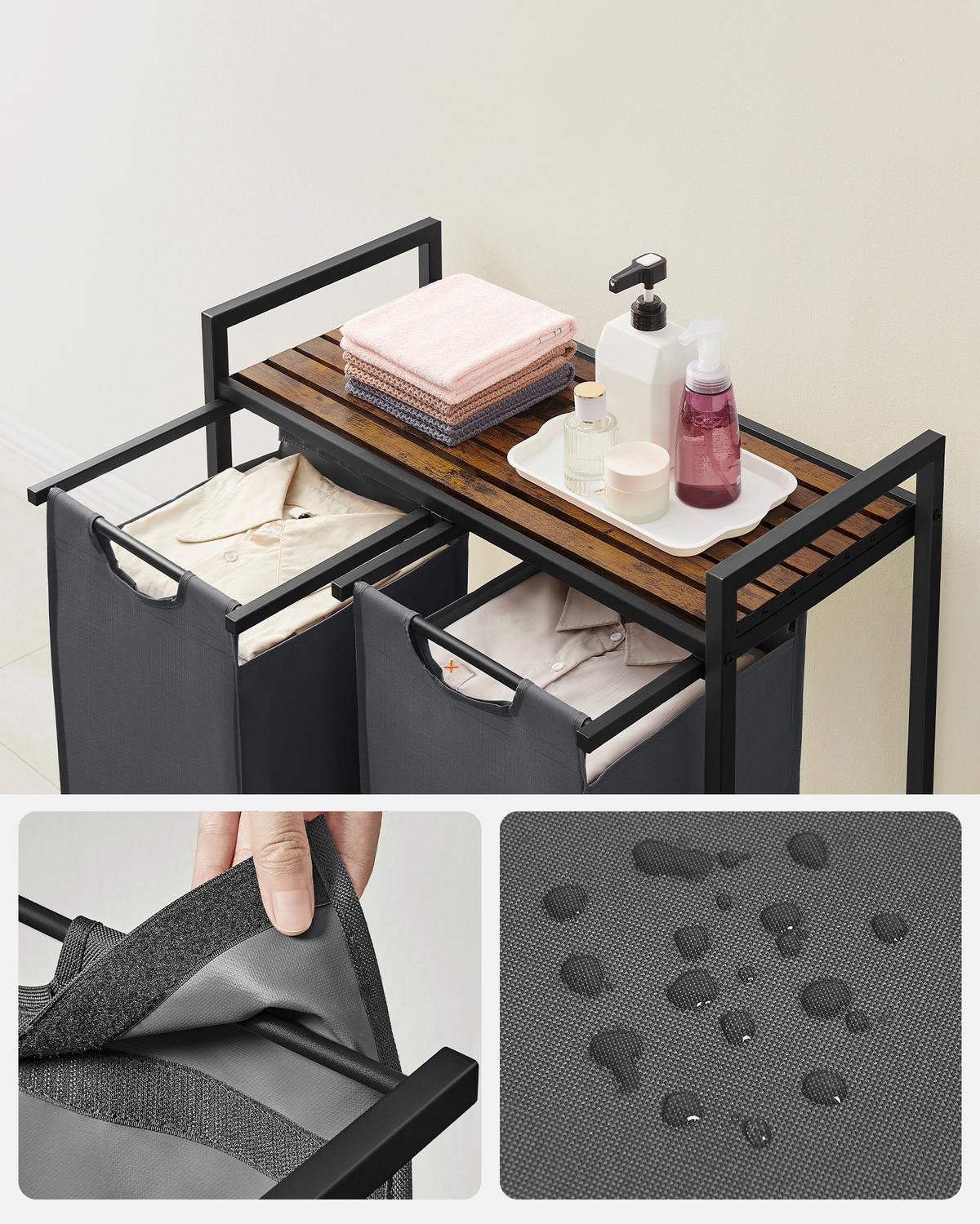 Wäschekorb Blh201g01 - Schwarz/Braun, Trend, Holzwerkstoff/Textil (73/72/33cm) - MID.YOU