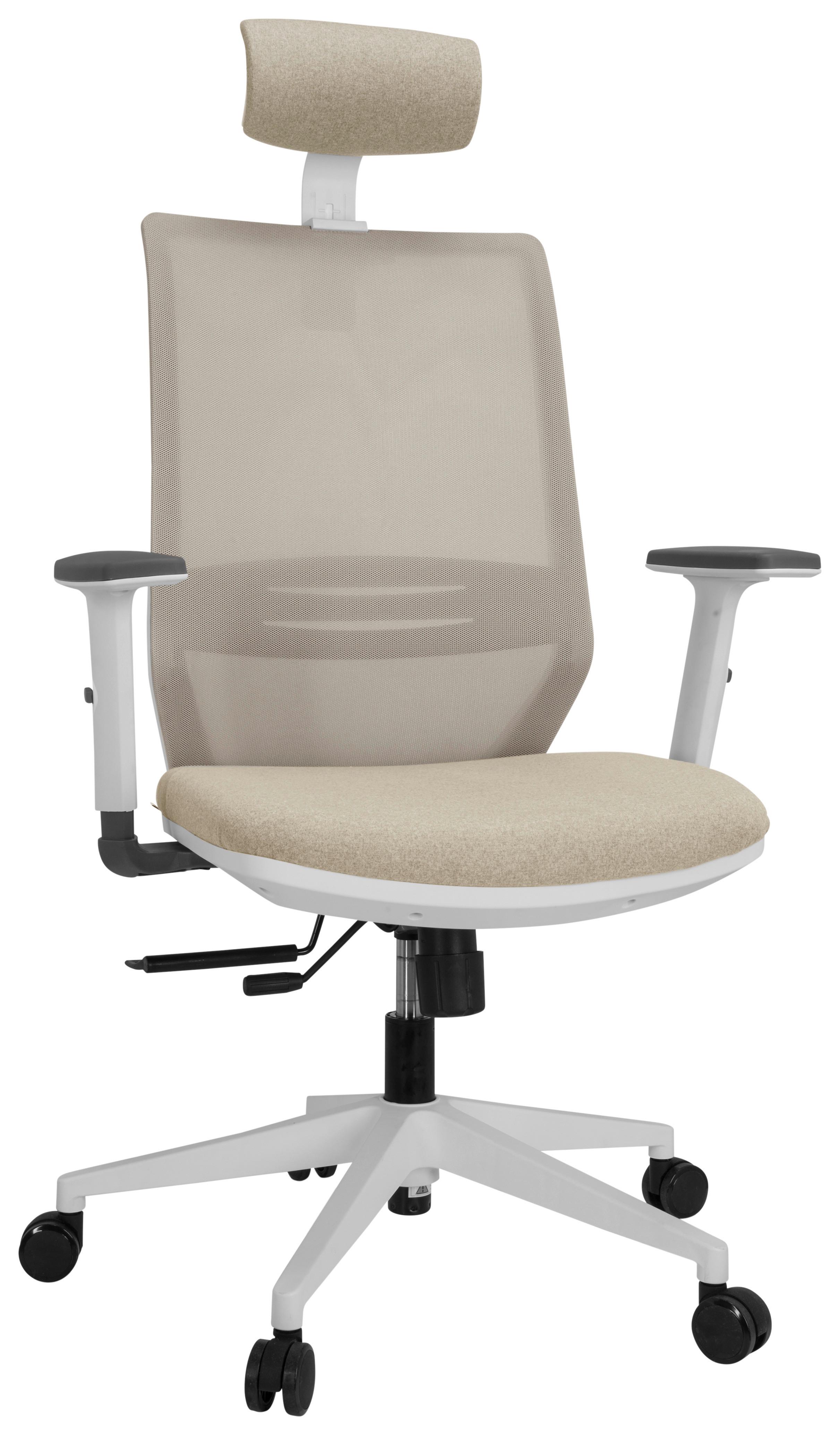 Bürostuhl Profondp Pro Weiß/Beige Bis 120 Kg - Beige/Weiß, Basics, Kunststoff/Textil (70/117/62cm) - MID.YOU