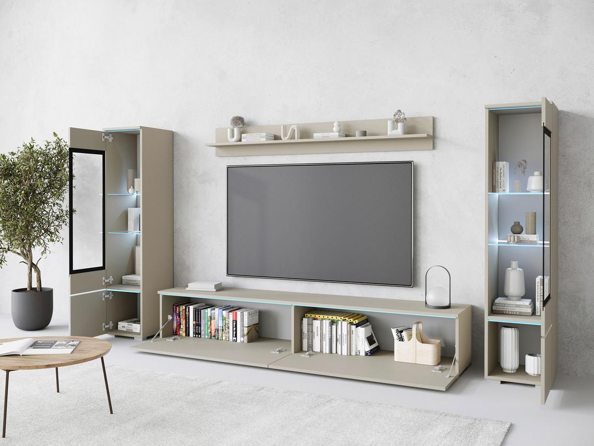 Wohnwand Vera II 4-Teilig Beige/Kaschmir B: 240 cm - Kaschmir/Beige, Trend, Glas/Holzwerkstoff (240/130/33cm)