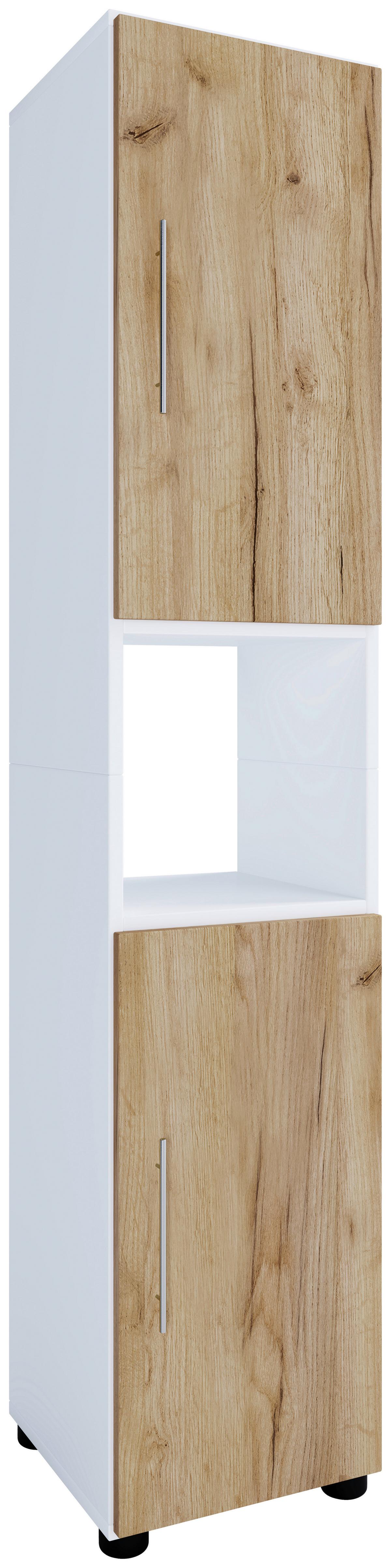 Hochschrank Bad Flandu BxH 31x 160 cm, Honig Eiche Dekor - Honigeiche/Schwarz, MODERN, Holzwerkstoff (31/160/30cm) - MID.YOU