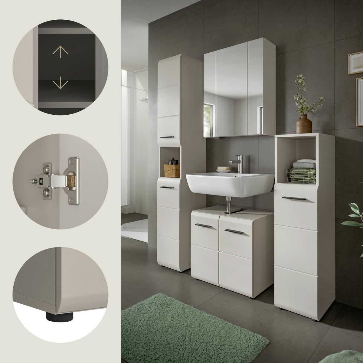 Badezimmer Ice Kaschmir B: 120cm - Kaschmir/Schwarz, Trend, Glas/Holzwerkstoff (120cm) - MID.YOU