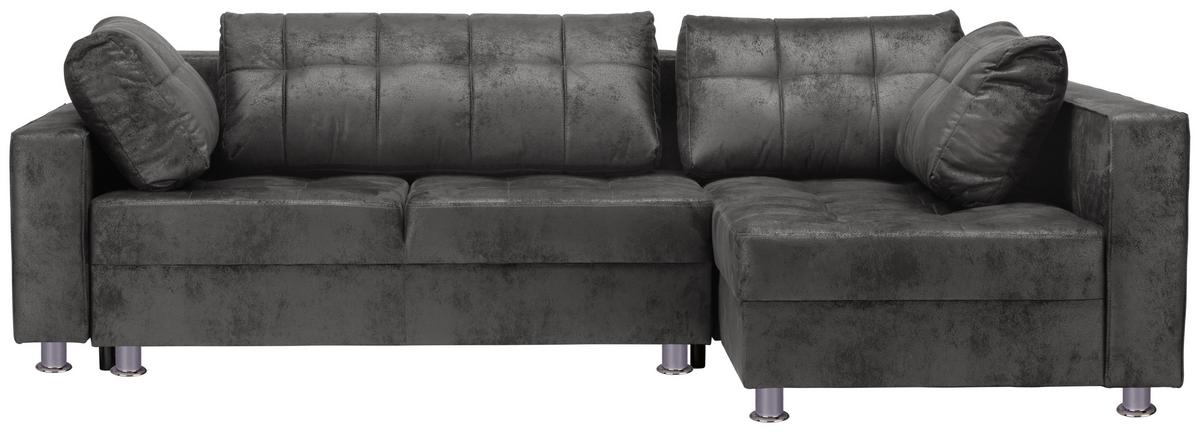 Ecksofa Mit Schlaffunktion + Bettkasten Francesco Grau - Chromfarben/Dunkelgrau, MODERN, Textil (266/167cm) - Livetastic