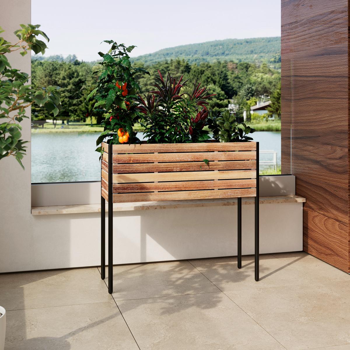 VYVÝŠENÝ ZÁHON MARLO - barvy akácie, Moderní, kov/dřevo (81,5/75/28cm) - Bessagi Garden