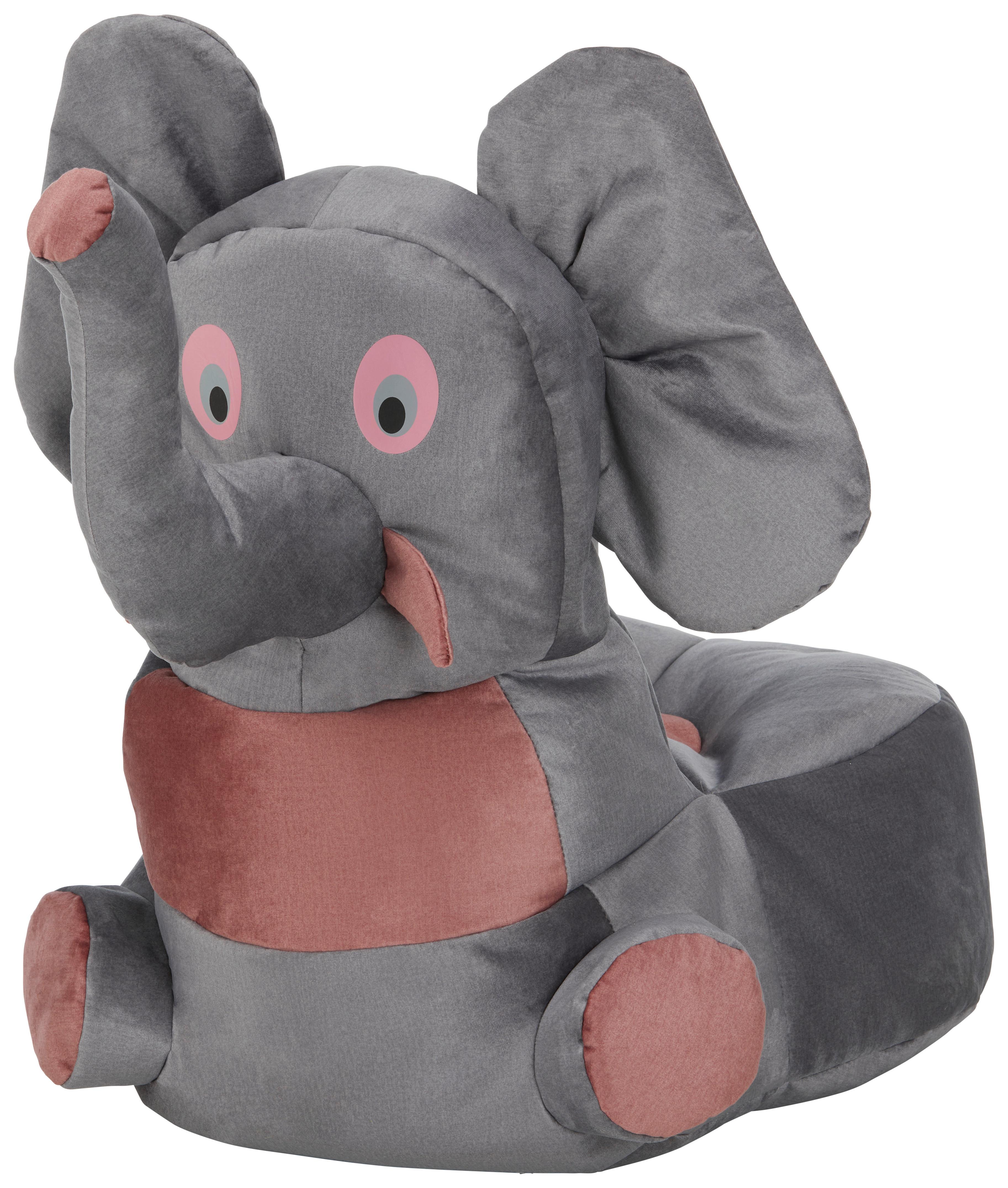 Detský sedací  vak ELEPHANT - sivá/ružová, textil (55/80/75cm) - Modern Living