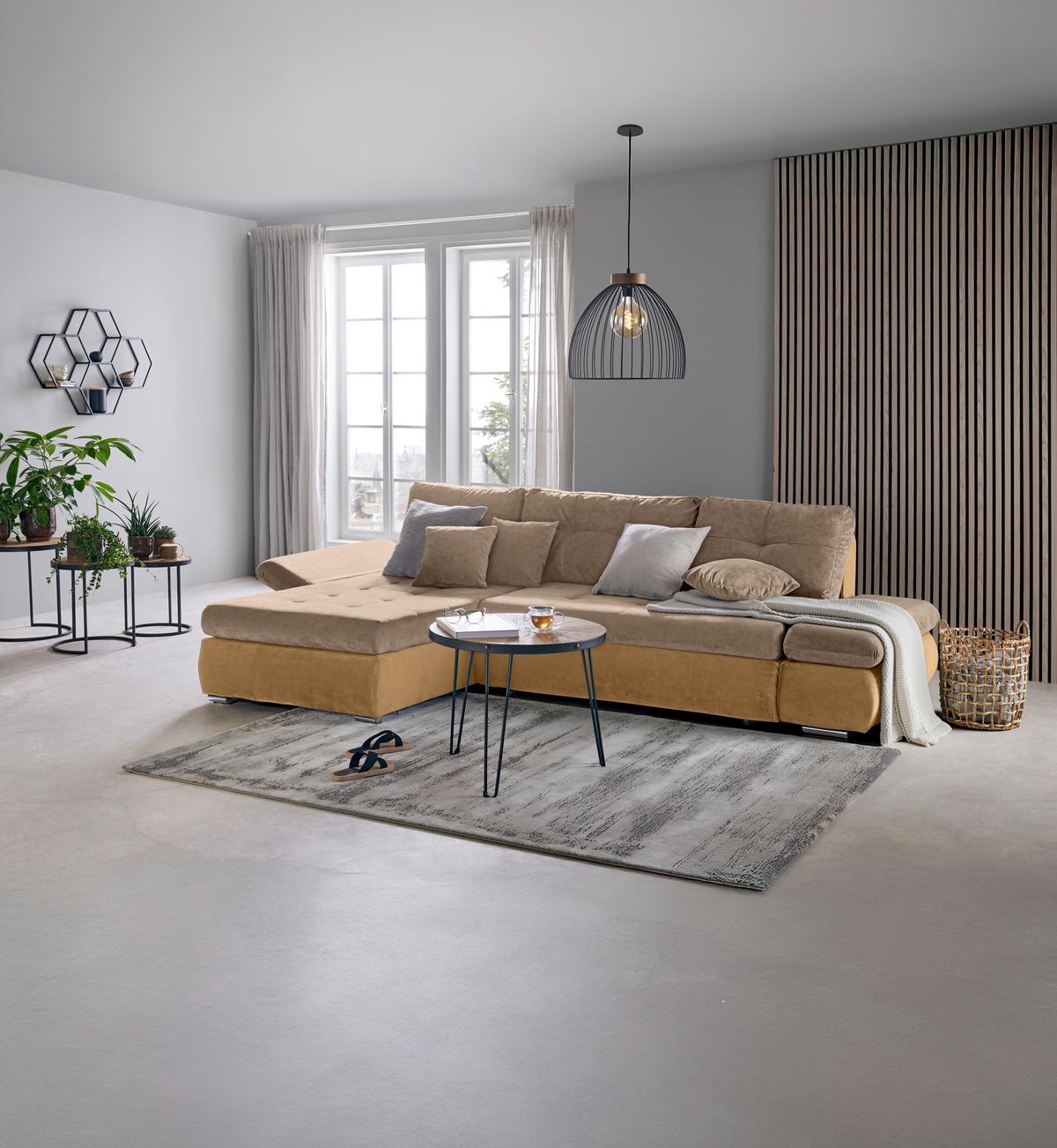 Rohová sedačka ENRICO, oboustranná, béžová - černá/barvy chromu, Konvenční, kov/textil (303/88/185cm) - Based