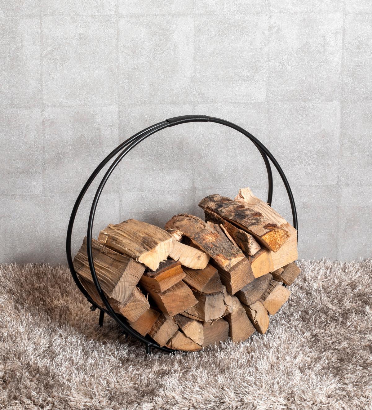 Stojan na krbové drevo OSKAR čierna - čierna, Modern, kov (51/50/24cm) - Modern Living