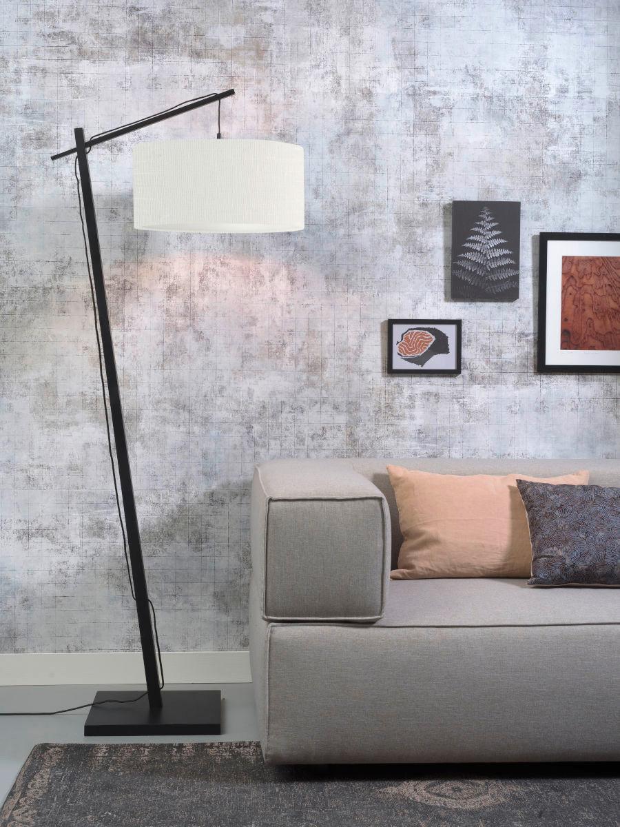 Stehlampe Andes Schwarz/Weiß mit Fußschalter - Schwarz/Weiß, Design, Naturmaterialien/Textil (47/176/23cm) - Good & Mojo