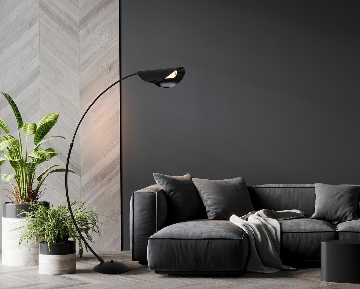 LED-Stehleuchte Robles Grau Schwarz L: 124 cm - Schwarz/Grau, Design, Kunststoff/Metall (124/35/182cm) - Globo