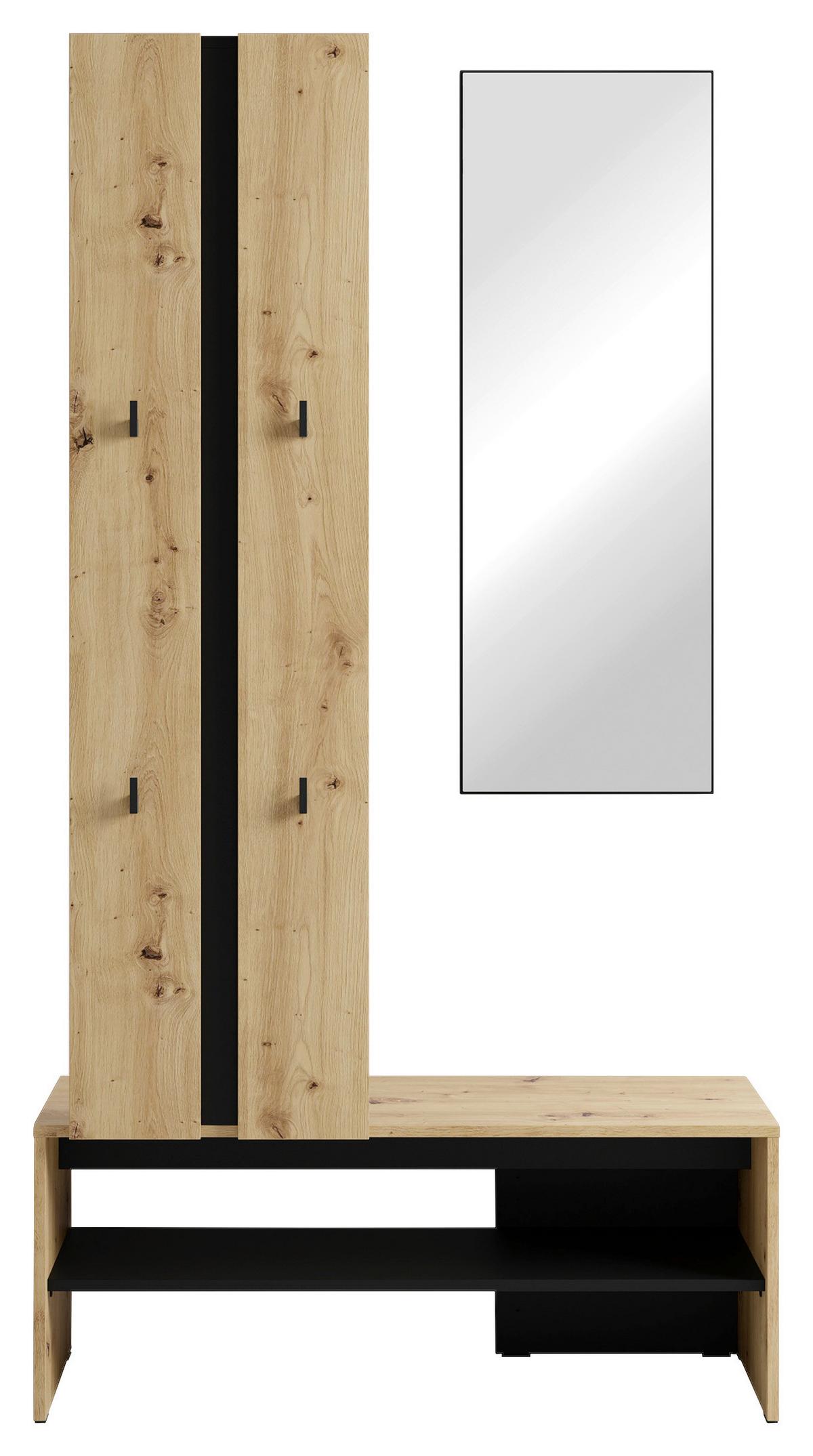 Garderobe Nante Set Eiche Artisan/Schwarz B: 100cm - Schwarz/Eiche Artisan, Design, Holzwerkstoff (100/186/40cm) - MID.YOU