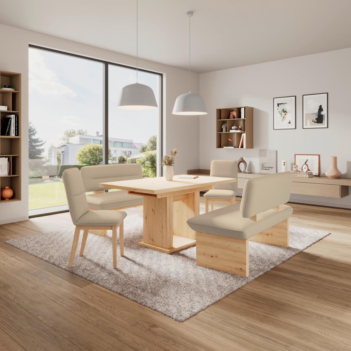 Sitzbank Beluna II Webstoff beige, B: 140cm - Eichefarben/Beige, KONVENTIONELL, Holzwerkstoff/Textil (140/87/67cm) - James Wood