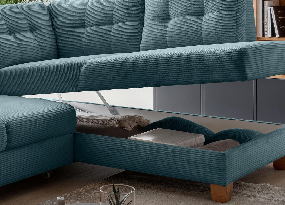 Ecksofa Brizzini Petrol S: 274x206 Cm - Petrol/Naturfarben, MODERN, Textil (274/206cm) - Livetastic