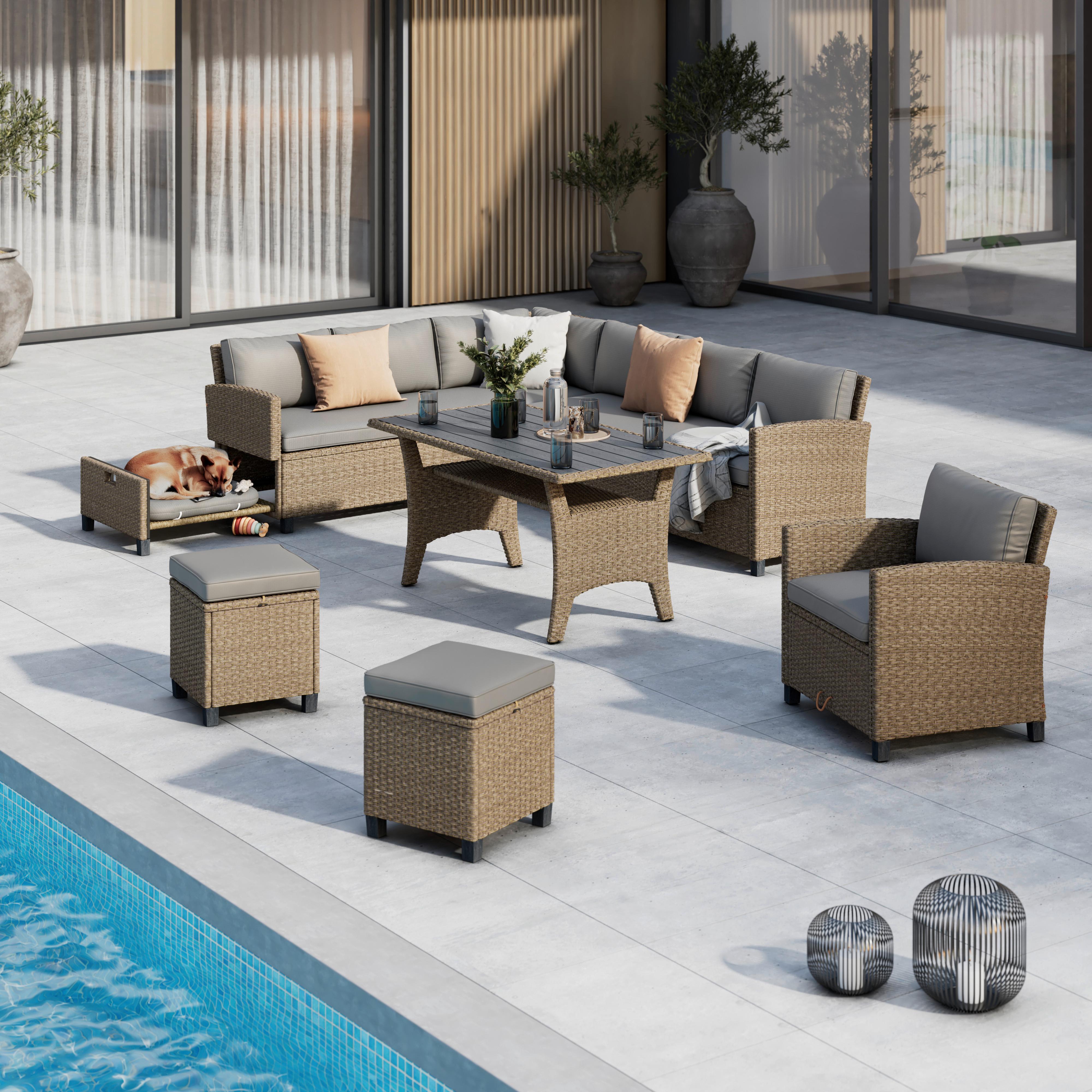 Loungegarnitur Porto-Multi - Hellbraun/Grau, MODERN, Kunststoff/Textil (237/190/73.5cm) - Beldano