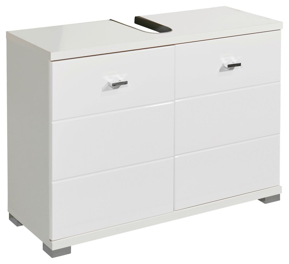 Waschbeckenunterschrank Pool B: 80 Cm Weiß Stehend - Weiß Hochglanz/Silberfarben, Basics, Holzwerkstoff (80/57/31cm) - Livetastic